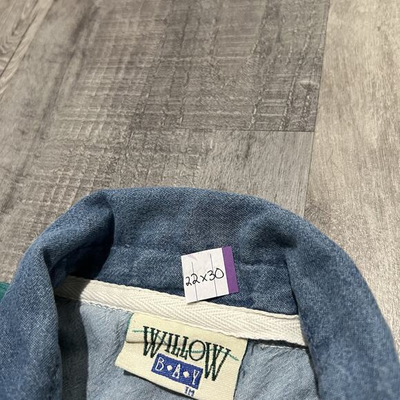 VTG Willow Bay Striped Rugby Polo Purple/Teal 90s Denim Collar Preppy Striped L - Picture 4 of 4